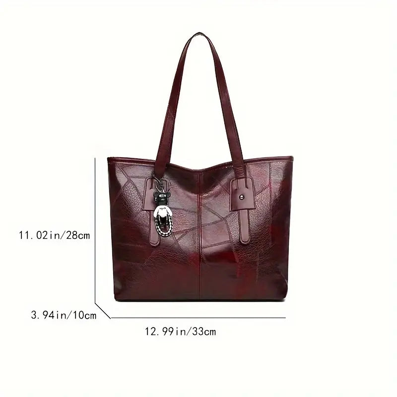 Stylish Vintage-Inspired Large Capacity Tote Bag - Fashionable Red Shoulder Bag with Zipper Closure, Perfect for Everyday Use