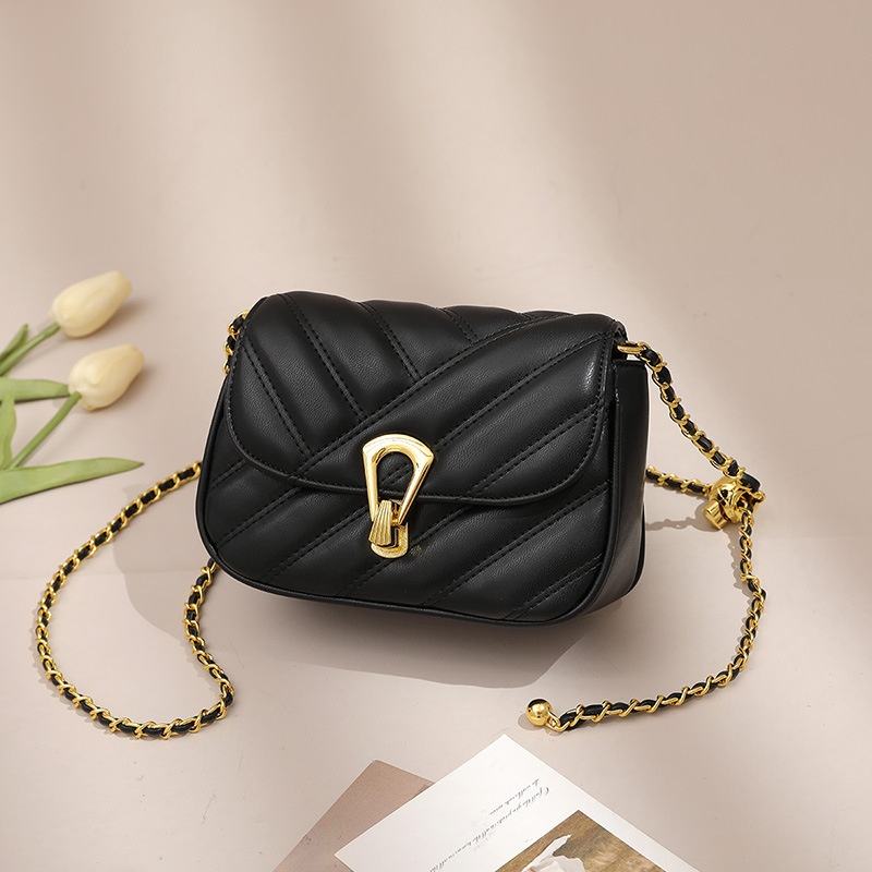 Stylish Black Quilted Crossbody Bag for Women - Classic Flap Shoulder Purse with Golden-Tone Clasp, Synthetic Leather, Elegant Handbag | Stylish Women's Handbag