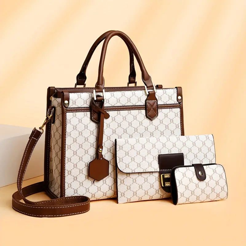 Three-piece Large Capacity Tote Bag Set | Fashionable and Elegant with Clutch Card Holder for Middle-Aged Women