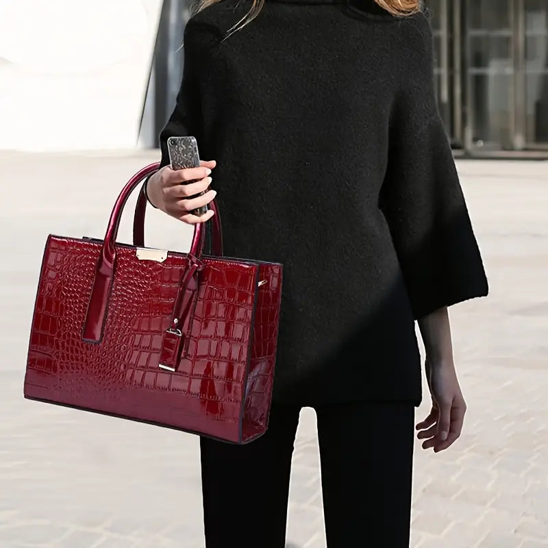 Women's Trendy Crocodile Pattern Handbag, European Style Shoulder Crossbody Handbag with Large Capacity, Perfect for Travel Gifts