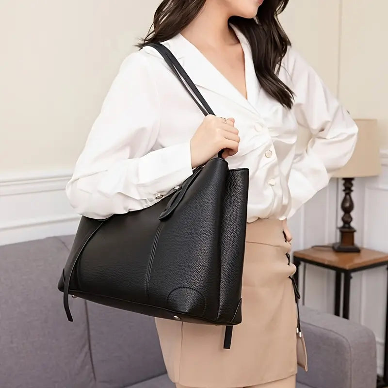 Large Elegant Women's Tote Bag | Detachable Strap, Zipper Closure, Smooth Finish | Everyday Use, Minimalist Shoulder Bag, Sleek Appearance