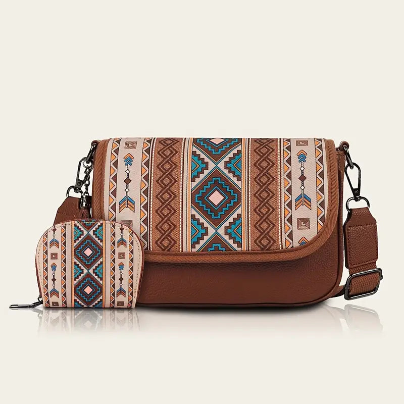 Premium Bohemian Crossbody Bag for Women – Elegant Ethnic-Style Shoulder Bag with Matching Card Holder
