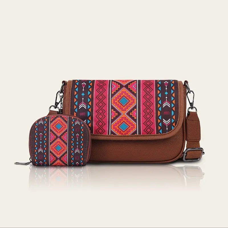 Premium Bohemian Crossbody Bag for Women – Elegant Ethnic-Style Shoulder Bag with Matching Card Holder