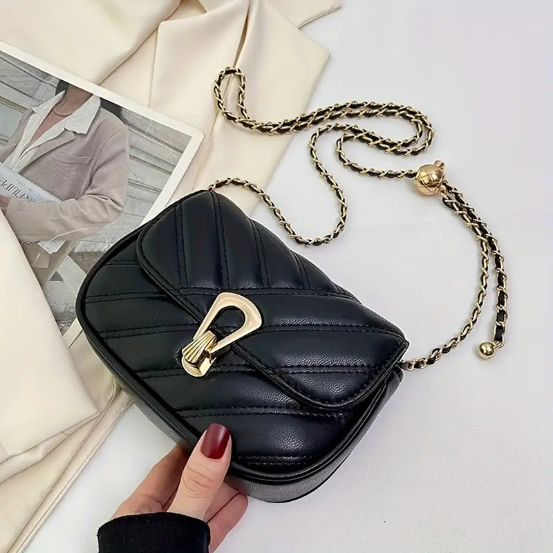 Stylish Black Quilted Crossbody Bag for Women - Classic Flap Shoulder Purse with Golden-Tone Clasp, Synthetic Leather, Elegant Handbag | Stylish Women's Handbag