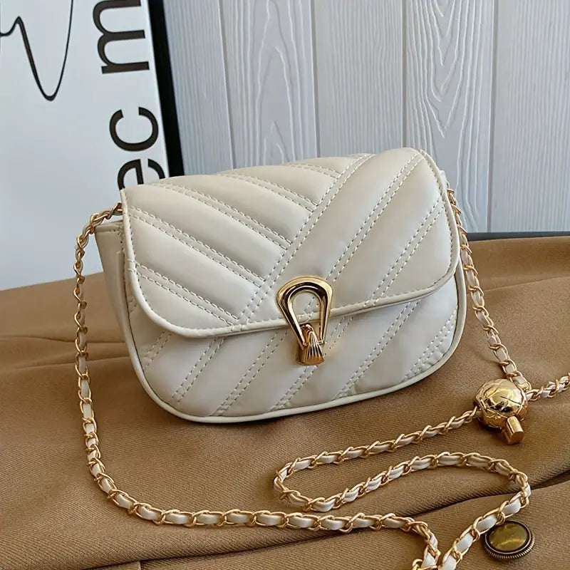 Stylish Black Quilted Crossbody Bag for Women - Classic Flap Shoulder Purse with Golden-Tone Clasp, Synthetic Leather, Elegant Handbag | Stylish Women's Handbag