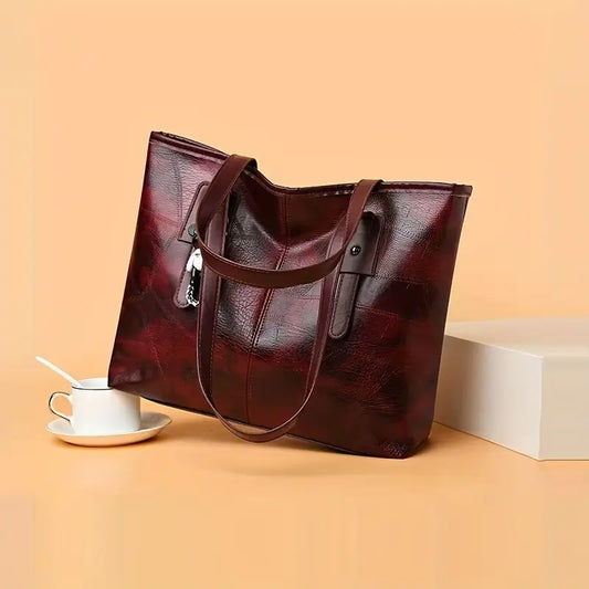 Stylish Vintage-Inspired Large Capacity Tote Bag - Fashionable Red Shoulder Bag with Zipper Closure, Perfect for Everyday Use