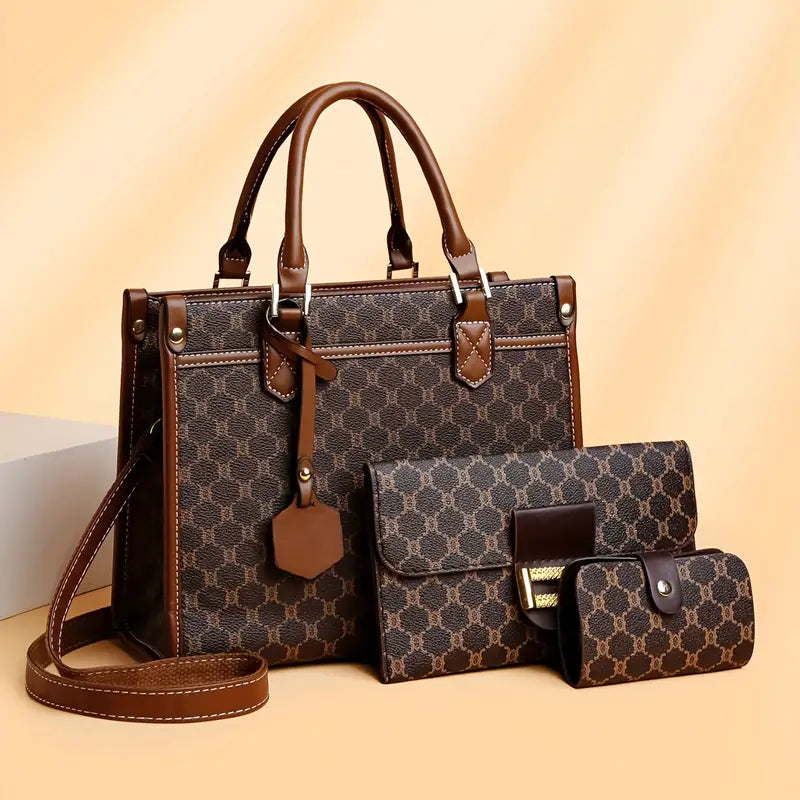 Three-piece Large Capacity Tote Bag Set | Fashionable and Elegant with Clutch Card Holder for Middle-Aged Women