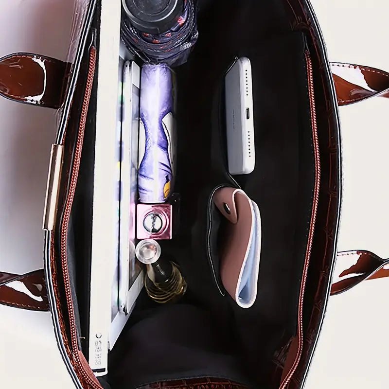 Women's Trendy Crocodile Pattern Handbag, European Style Shoulder Crossbody Handbag with Large Capacity, Perfect for Travel Gifts