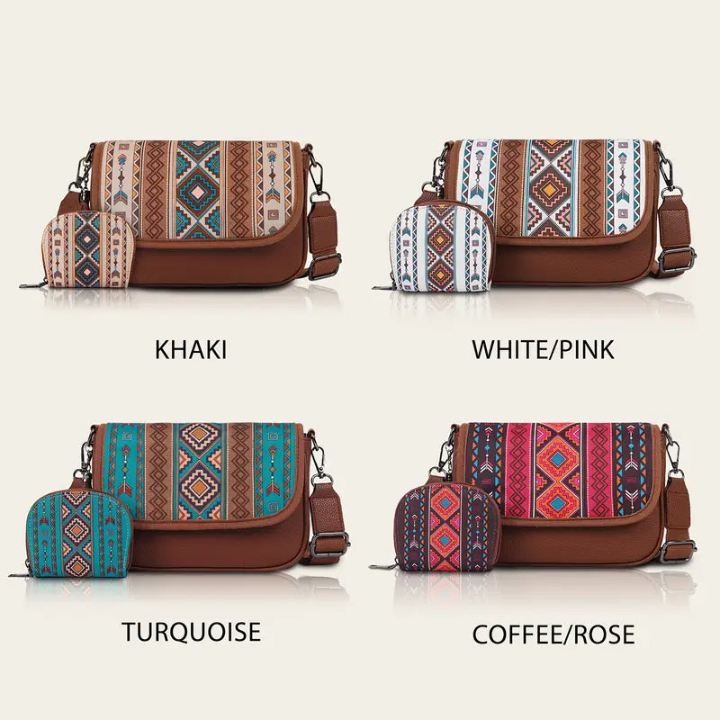 Premium Bohemian Crossbody Bag for Women – Elegant Ethnic-Style Shoulder Bag with Matching Card Holder