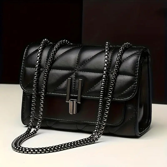 Stylish Black Mini Crossbody Bag with Adjustable Strap, Flip Closure, PVC Lining, and Handle - Urban Style, Non-Washable, Women'S Crossbody Bag