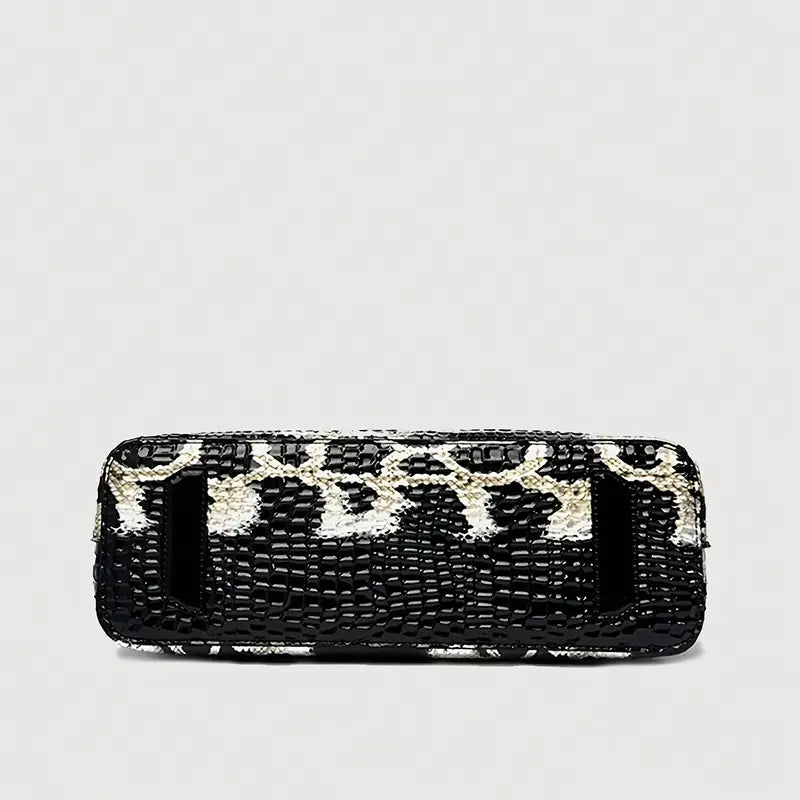 New Fashion Glossy Handbag & Handbag - Black & Golden Snake Light Beige Design, Large Capacity with Zipper Closure, Durable Polyester Lining