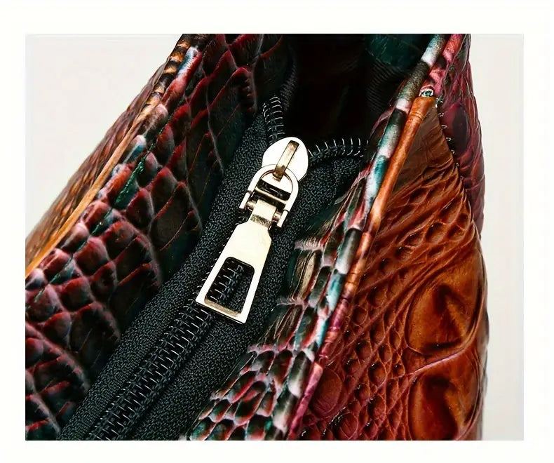 PeaRooster Blue Crocodile-Embossed Handbag | Chic, Versatile Shoulder & Handbag with Zip Closure, Durable PU Material for Women