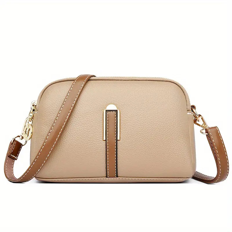 Minimalist Shell-Shaped Crossbody Bag with Golden-Tone Clasp & Adjustable Strap - Premium Synthetic Leather, Zipper Closure, Multiple Colors