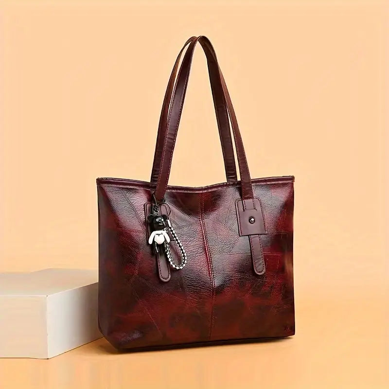 Stylish Vintage-Inspired Large Capacity Tote Bag - Fashionable Red Shoulder Bag with Zipper Closure, Perfect for Everyday Use