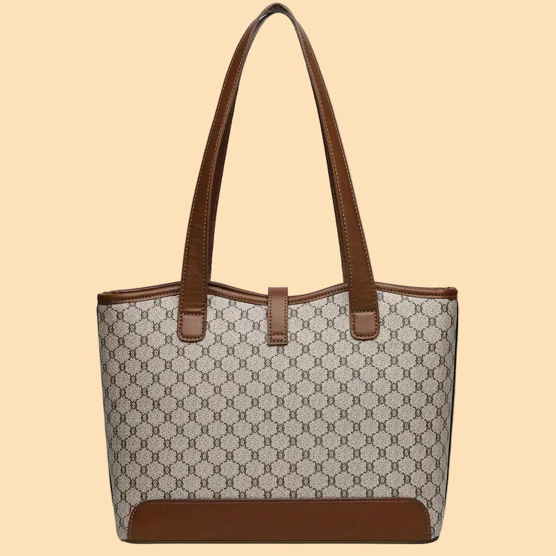 Women's Large Capacity Tote Bag - Coffee & Gray with Golden-Tone Hardware, Zipper Closure, Sturdy Handles & Detachable Shoulder Strap for Work, Travel, Everyday Use