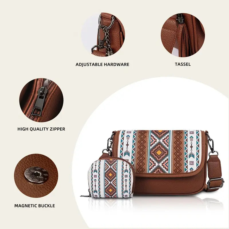 Premium Bohemian Crossbody Bag for Women – Elegant Ethnic-Style Shoulder Bag with Matching Card Holder