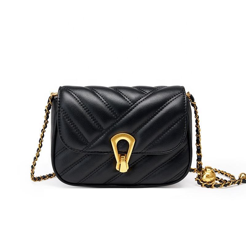 Stylish Black Quilted Crossbody Bag for Women - Classic Flap Shoulder Purse with Golden-Tone Clasp, Synthetic Leather, Elegant Handbag | Stylish Women's Handbag