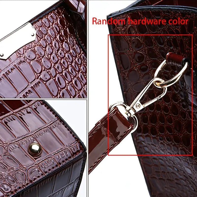 Women's Trendy Crocodile Pattern Handbag, European Style Shoulder Crossbody Handbag with Large Capacity, Perfect for Travel Gifts