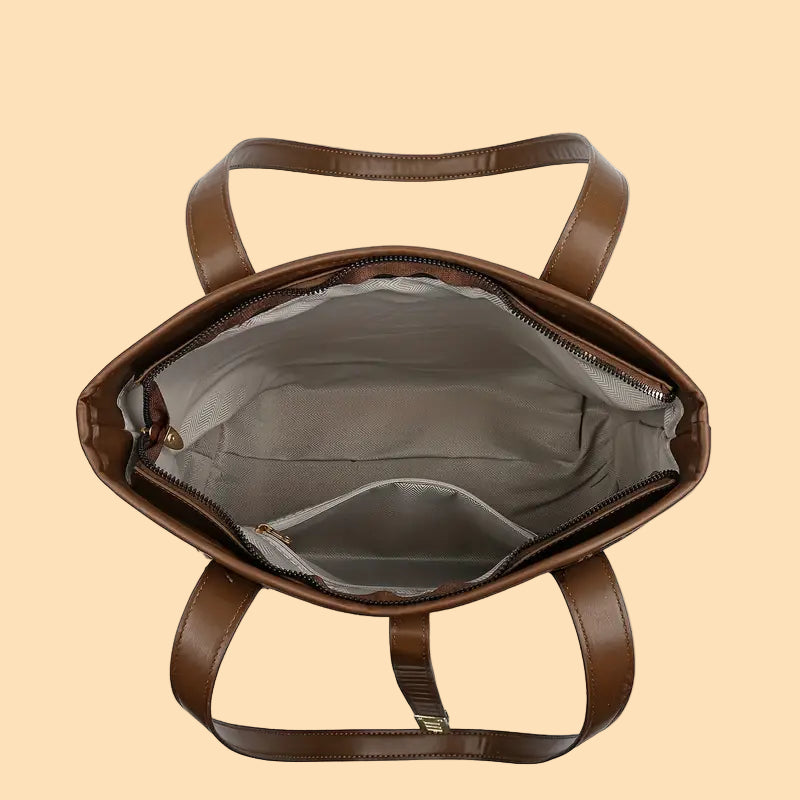 Women's Large Capacity Tote Bag - Coffee & Gray with Golden-Tone Hardware, Zipper Closure, Sturdy Handles & Detachable Shoulder Strap for Work, Travel, Everyday Use