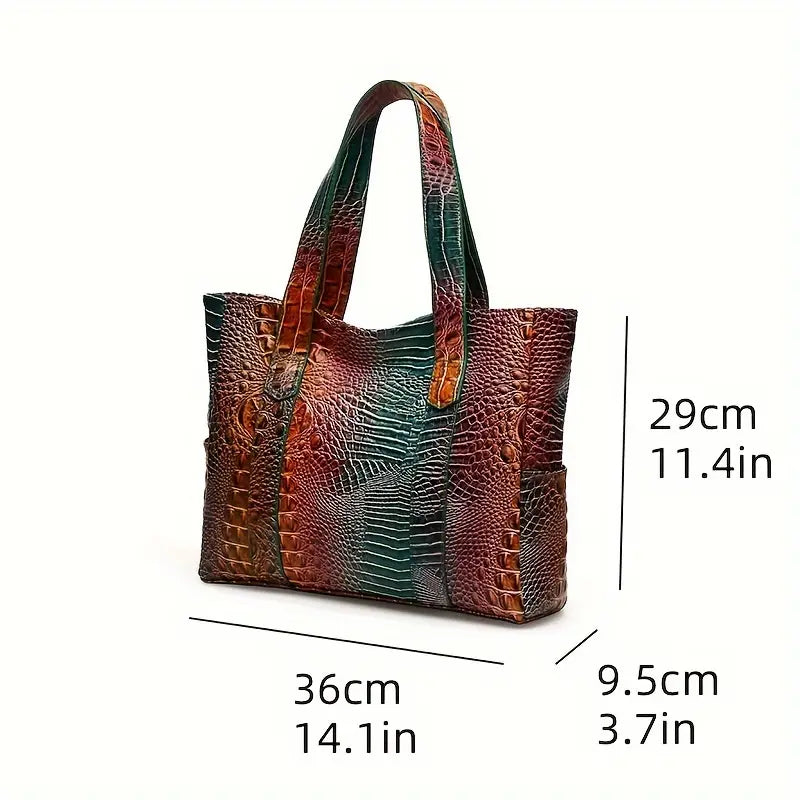 PeaRooster Blue Crocodile-Embossed Handbag | Chic, Versatile Shoulder & Handbag with Zip Closure, Durable PU Material for Women