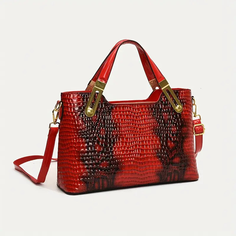 New Fashion Glossy Handbag & Handbag - Black & Golden Snake Light Beige Design, Large Capacity with Zipper Closure, Durable Polyester Lining