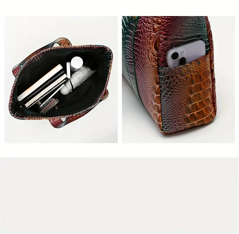 PeaRooster Blue Crocodile-Embossed Handbag | Chic, Versatile Shoulder & Handbag with Zip Closure, Durable PU Material for Women