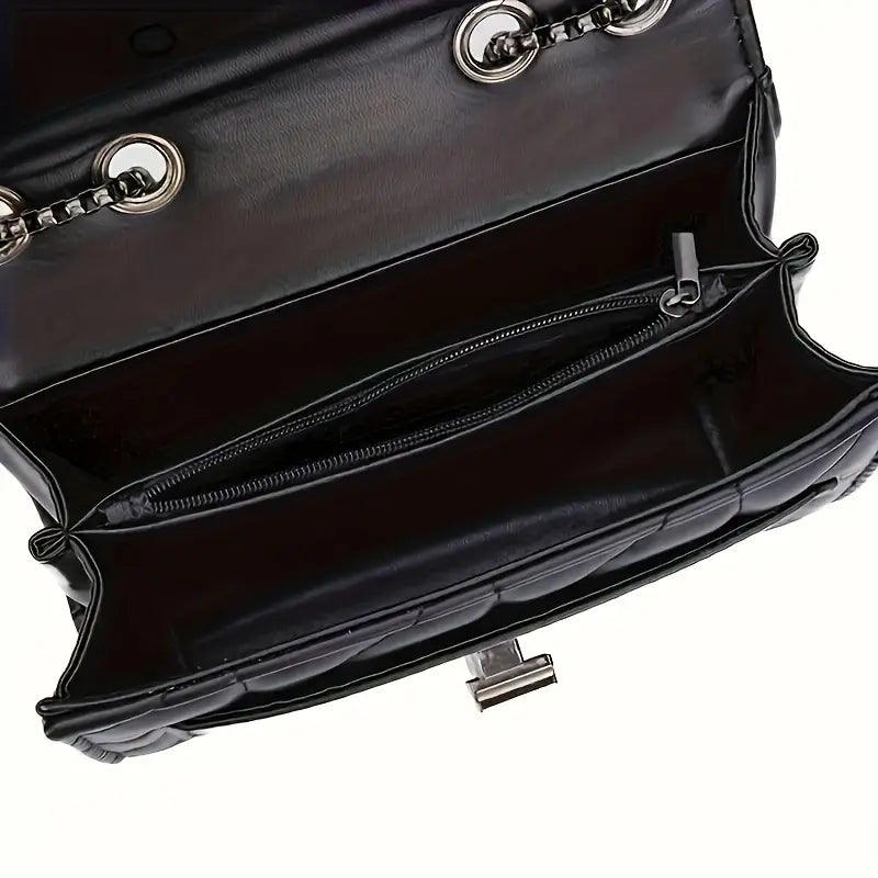 Stylish Black Mini Crossbody Bag with Adjustable Strap, Flip Closure, PVC Lining, and Handle - Urban Style, Non-Washable, Women'S Crossbody Bag