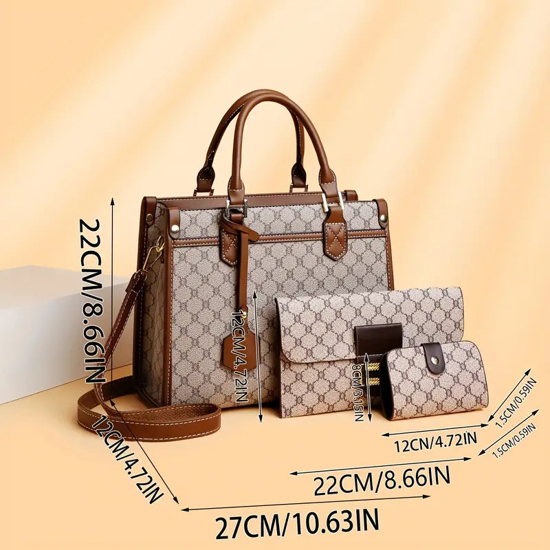 Three-piece Large Capacity Tote Bag Set | Fashionable and Elegant with Clutch Card Holder for Middle-Aged Women