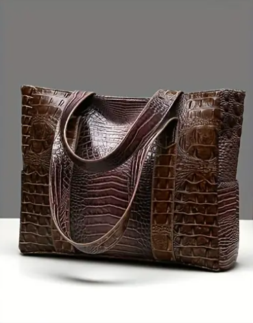 PeaRooster Blue Crocodile-Embossed Handbag | Chic, Versatile Shoulder & Handbag with Zip Closure, Durable PU Material for Women