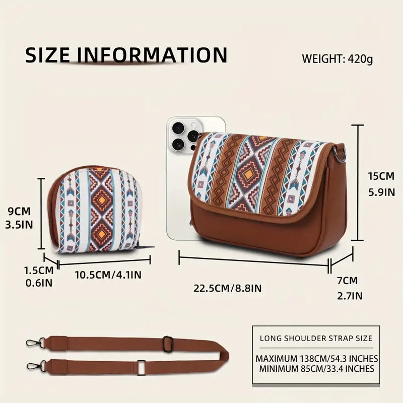Premium Bohemian Crossbody Bag for Women – Elegant Ethnic-Style Shoulder Bag with Matching Card Holder