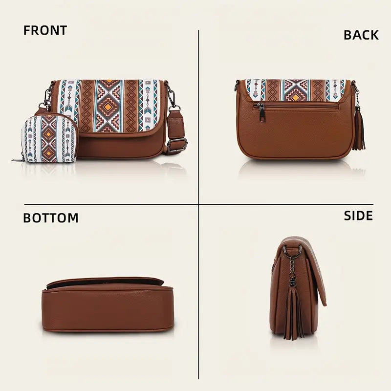 Premium Bohemian Crossbody Bag for Women – Elegant Ethnic-Style Shoulder Bag with Matching Card Holder