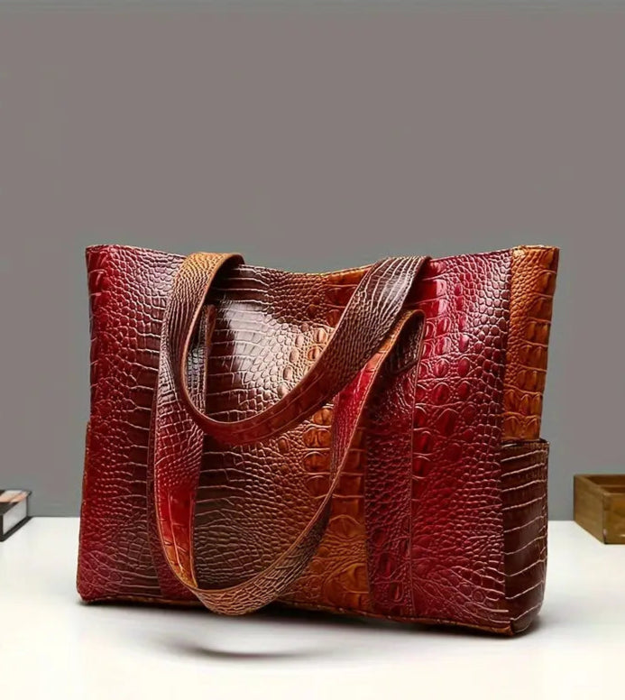 PeaRooster Blue Crocodile-Embossed Handbag | Chic, Versatile Shoulder & Handbag with Zip Closure, Durable PU Material for Women