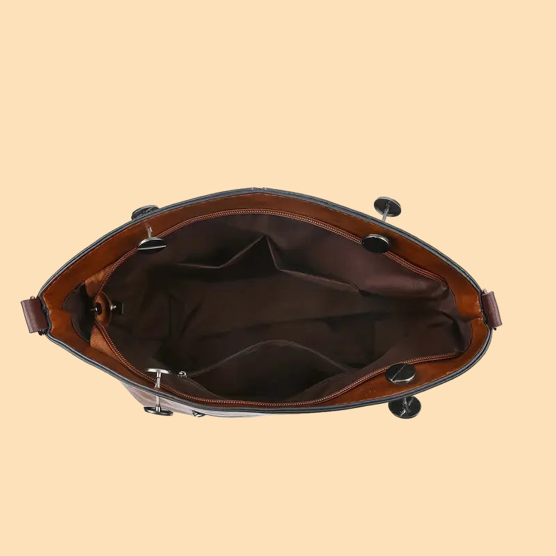 Women's Large Capacity Tote Bag - with Multiple Compartments, Adjustable Shoulder Strap & Zipper Closure, Rich Brown Handbag for Work, Travel, Everyday Use, Sleek Textured