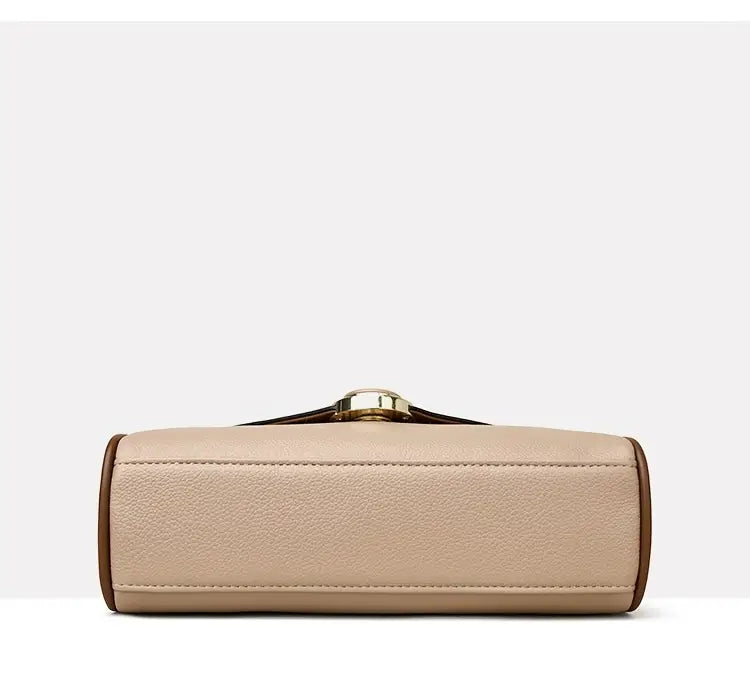 Stylish Two-Tone Women’s Crossbody Bag - Casual Shoulder Purse with Adjustable Strap, Magnetic Closure, and Golden Accents in Khaki/Brown, Everyday Purse