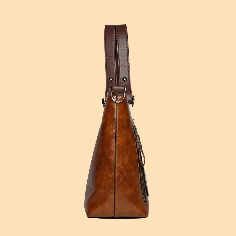 Women's Large Capacity Tote Bag - with Multiple Compartments, Adjustable Shoulder Strap & Zipper Closure, Rich Brown Handbag for Work, Travel, Everyday Use, Sleek Textured